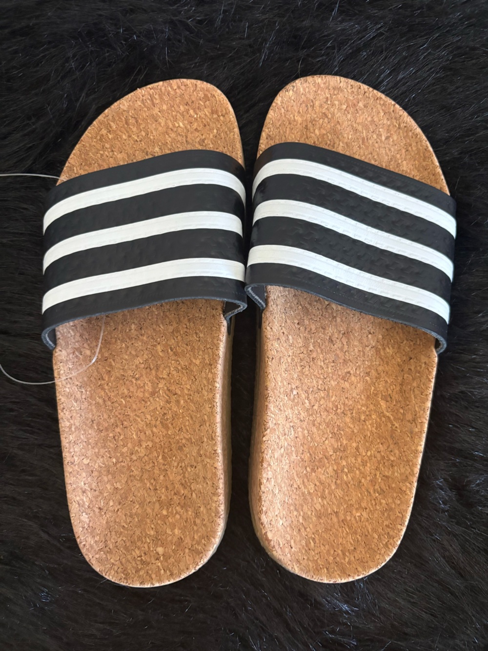 NWOT Women's Black & White Cork Slide Sandals, Size 5